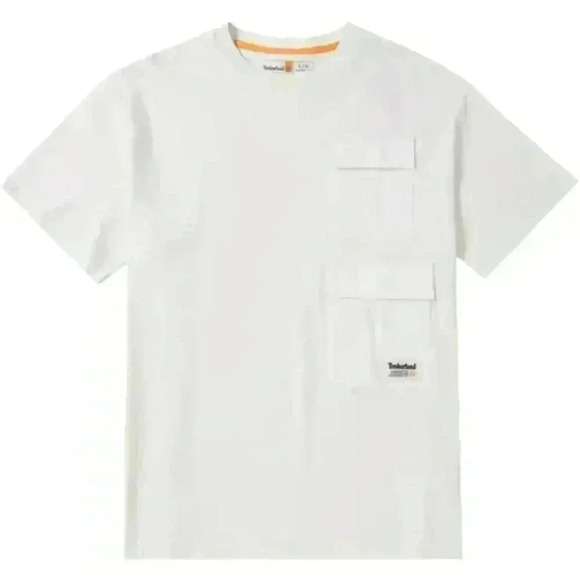 Timberland White Crew Neck Pocket Relaxed Fit Cotton Short Sleeve Tee Size L - Picture 1 of 6